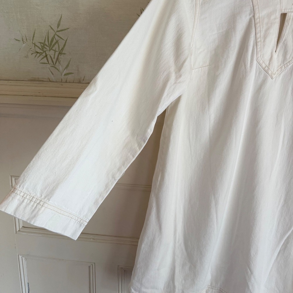 NWT Old Navy Tunic Dress Ivory Cotton Denim Twill Long Sleeve Split Neck Medium - Picture 2 of 7